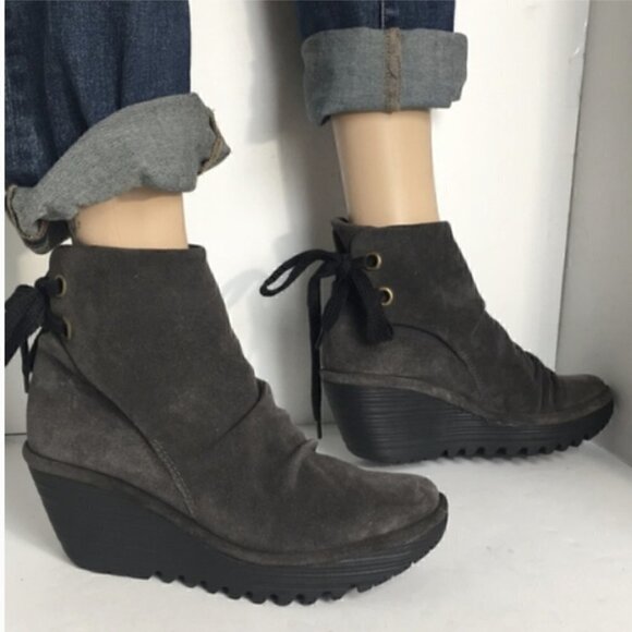 Fly London Yama Slouch Suede Wedge Ankle Boots - Size 7 - Picture 2 of 9